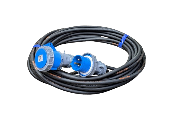 20M 6MM 3-CORE H07RN-F RUBBER EXTENSION LEAD 230V 2P+E 32A IP67 PLUG AND COUPLER FITTED