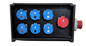 PORTABLE BLACK STACKABLE DISTRIBUTION BOX IP67 RATED - 415V 5P 125A INLET FITTED - 6X 230V 32A SOCKETS - 1X 415V 5P 32A SOCKET