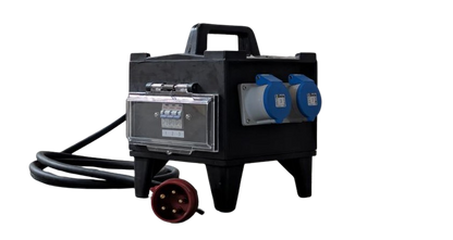 PORTABLE RUBBER SPLITTER BOX - 3M 6MM 5-CORE RUBBER CABLE - 415V 5P 32A IP44 PLUG - 3X 230V 32A PANEL SOCKETS