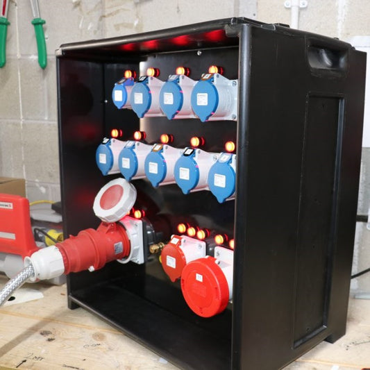 BESPOKE STACKABLE DISTRIBUTION BOX - 63A 5P IN TO 415V AND 230V SOCKETS WITH LED INDICATORS