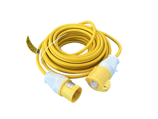 110V 16A IP44 EXTENSION LEAD - 14M 2.5MM 3-CORE YELLOW CABLE