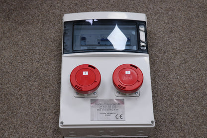 SMALL WALL-MOUNTED IP67 GRP UNIT WITH 2NO 32A 5P IP67 PANEL SOCKETS