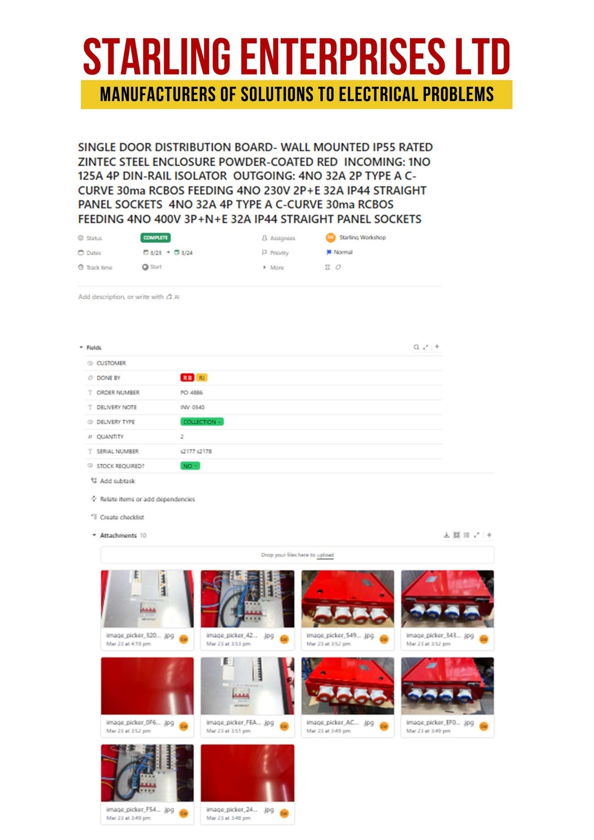 Starling UK's Online System For Tracking Bespoke Products with Images